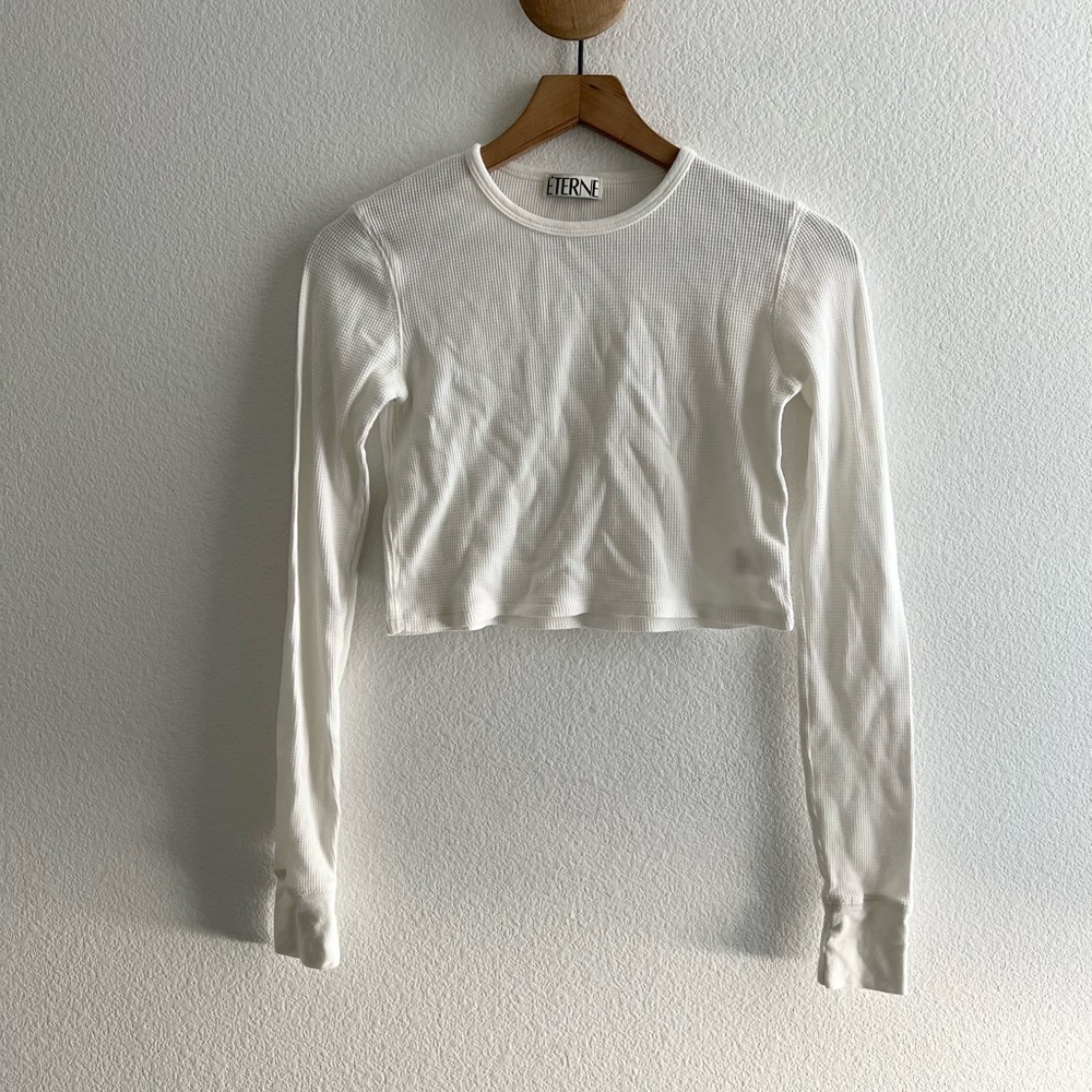 Eterne White Cropped Long Sleeve Thermal Shirt